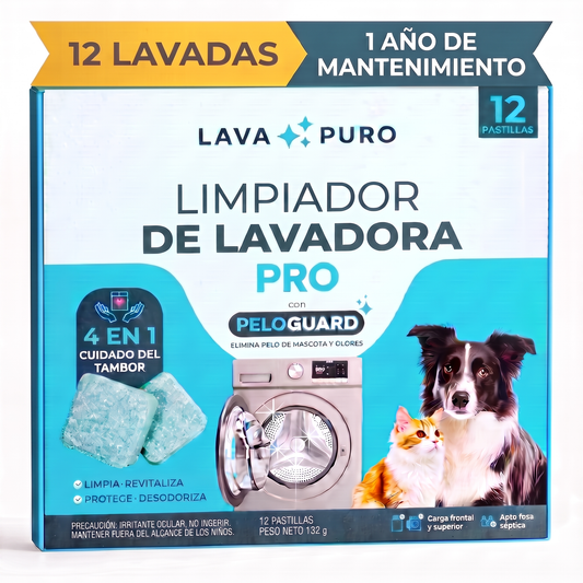 Caja de LavaPuro Limpiador de Lavadora Pro con 12 pastillas