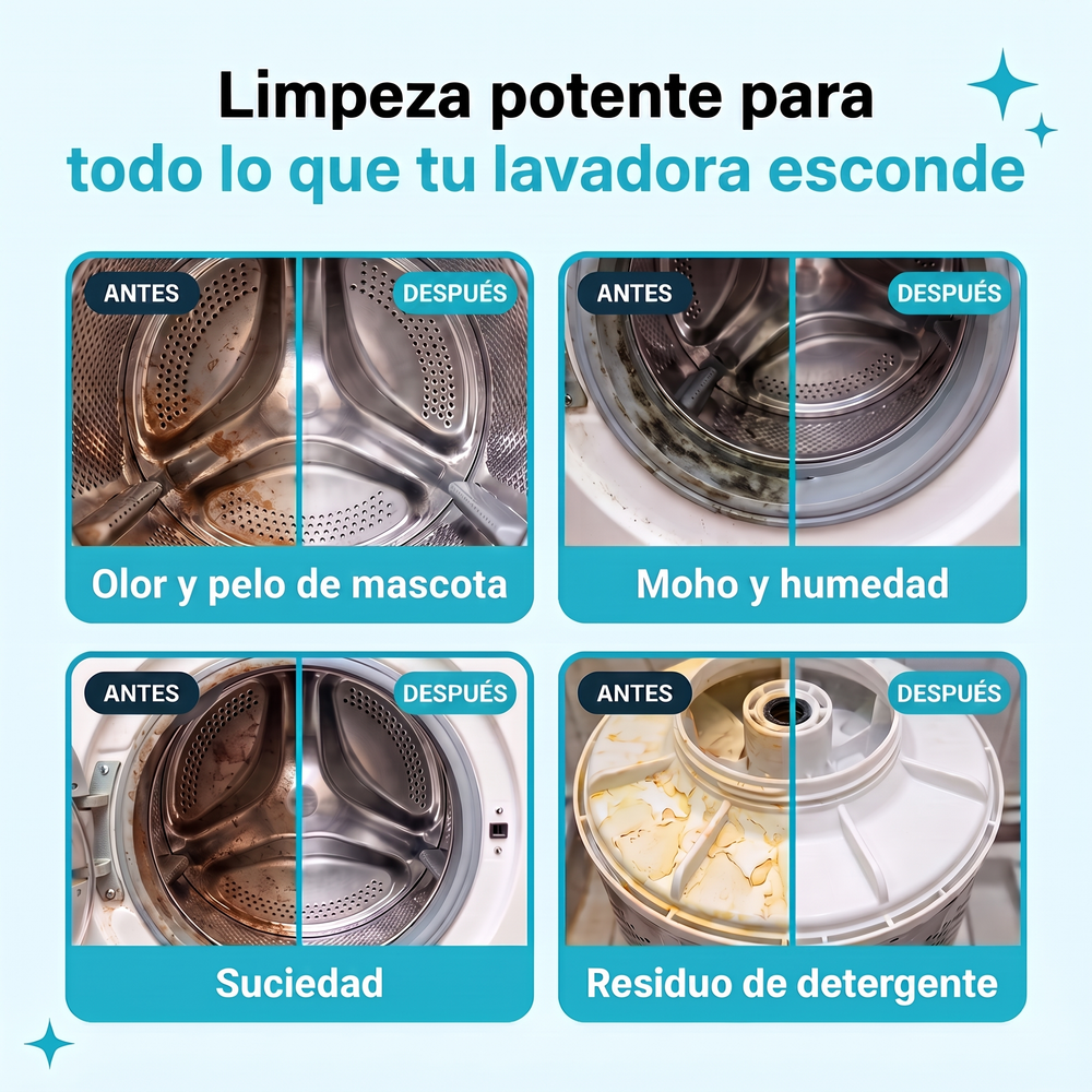 Antes y despues en cuatro zonas de la lavadora